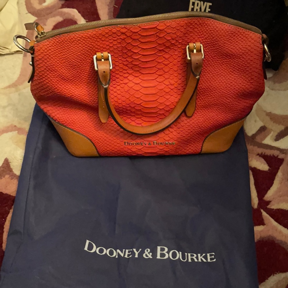 Orange and tan leather bag